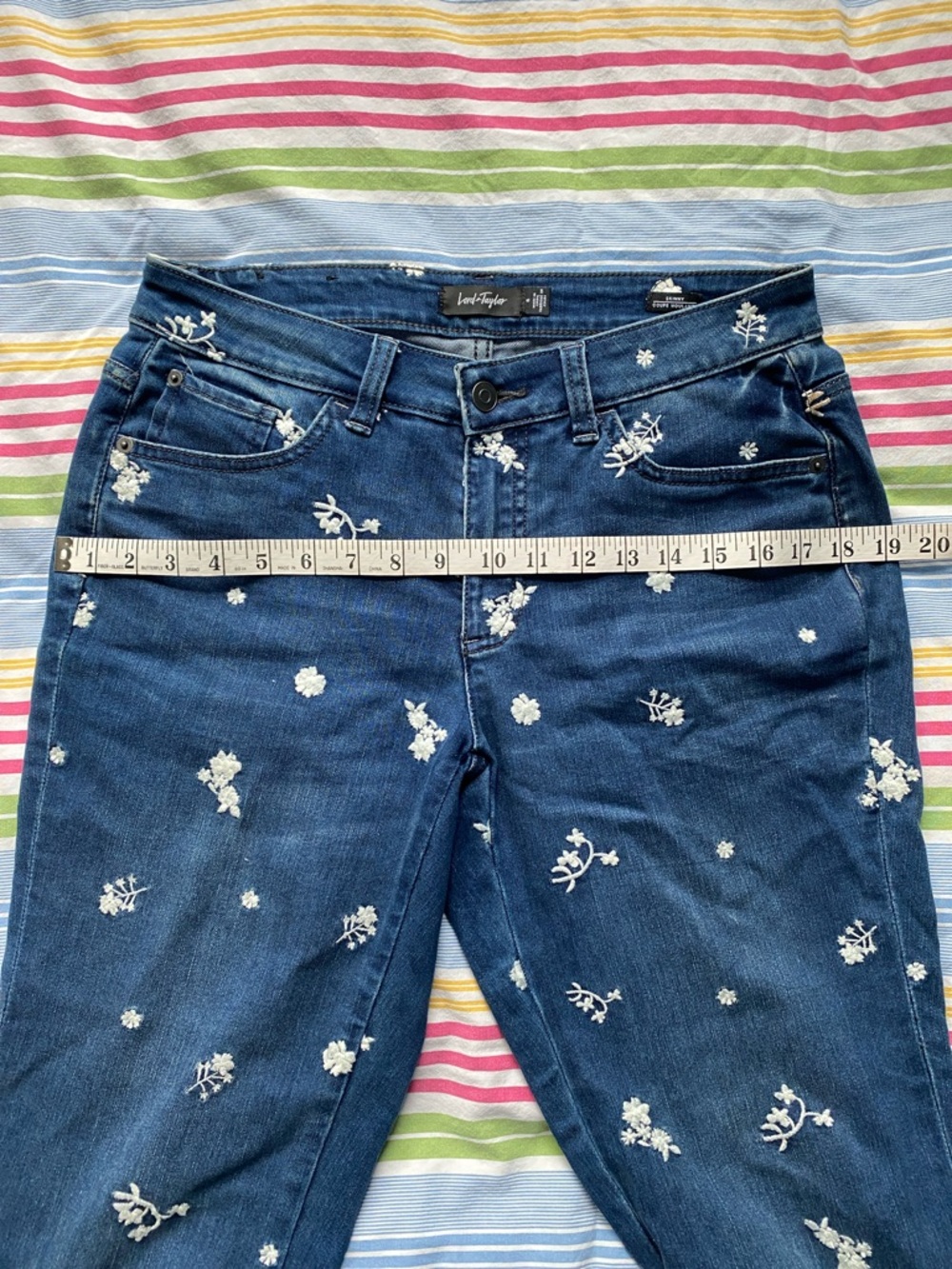 Lord & Taylor Dark Blue Embroidered Straight Leg Jeans - Picture 7 of 10